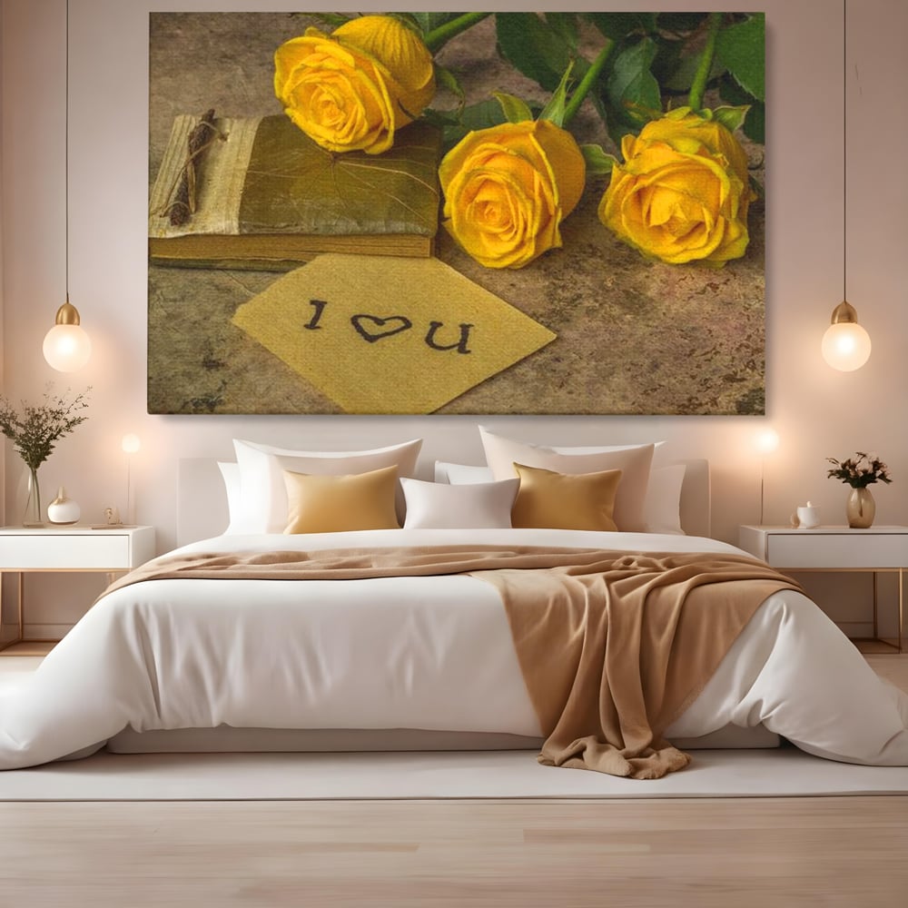 Tablou Canvas Premium LuxCanva® E1024, Scrisoare din Suflet, Trandafiri, Galbeni, Nostalgie, Jurnal, Amintiri, Living Room, Culori vibrante