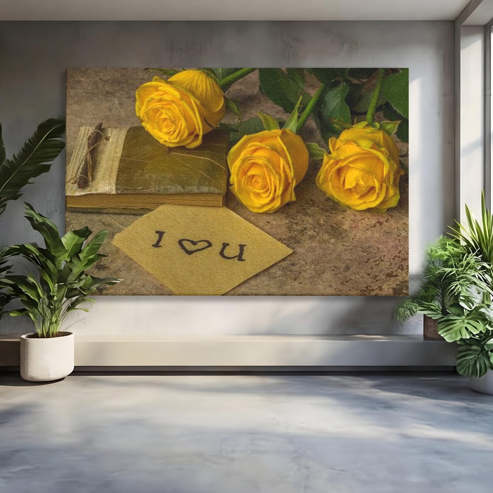 Tablou Canvas Premium LuxCanva® E1024, Scrisoare din Suflet, Trandafiri, Galbeni, Nostalgie, Jurnal, Amintiri, Living Room, Culori vibrante