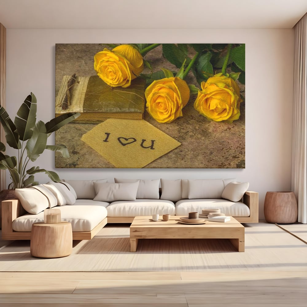 Tablou Canvas Premium LuxCanva® E1024, Scrisoare din Suflet, Trandafiri, Galbeni, Nostalgie, Jurnal, Amintiri, Living Room, Culori vibrante