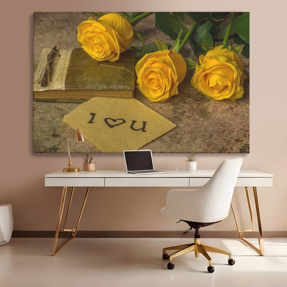 Tablou Canvas Premium LuxCanva® E1024, Scrisoare din Suflet, Trandafiri, Galbeni, Nostalgie, Jurnal, Amintiri, Living Room, Culori vibrante