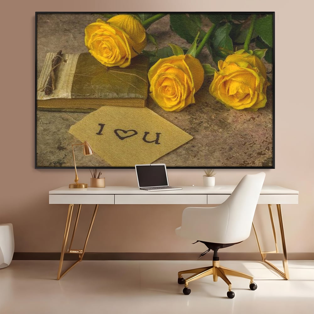 Tablou Canvas Premium LuxCanva® E1024, Scrisoare din Suflet, Trandafiri, Galbeni, Nostalgie, Jurnal, Amintiri, Living Room, Culori vibrante