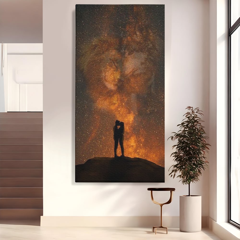 Tablou Canvas Premium LuxCanva® E1027, Iubire Dincolo de Stele, Astral, Cosmic, Univers, Indragostiti, Destin, Living Room, Culori vibrante