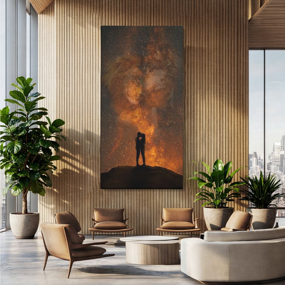 Tablou Canvas Premium LuxCanva® E1027, Iubire Dincolo de Stele, Astral, Cosmic, Univers, Indragostiti, Destin, Living Room, Culori vibrante