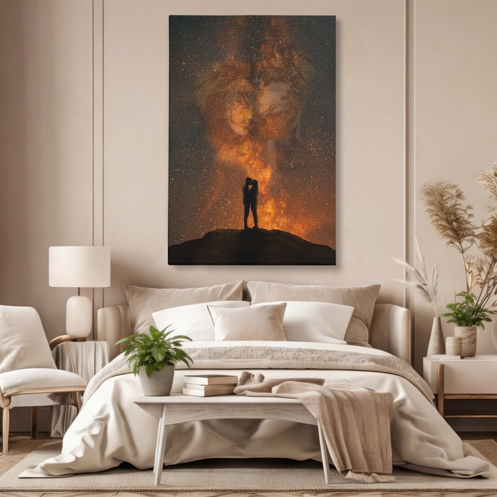 Tablou Canvas Premium LuxCanva® E1027, Iubire Dincolo de Stele, Astral, Cosmic, Univers, Indragostiti, Destin, Living Room, Culori vibrante