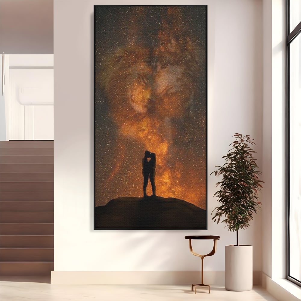 Tablou Canvas Premium LuxCanva® E1027, Iubire Dincolo de Stele, Astral, Cosmic, Univers, Indragostiti, Destin, Living Room, Culori vibrante