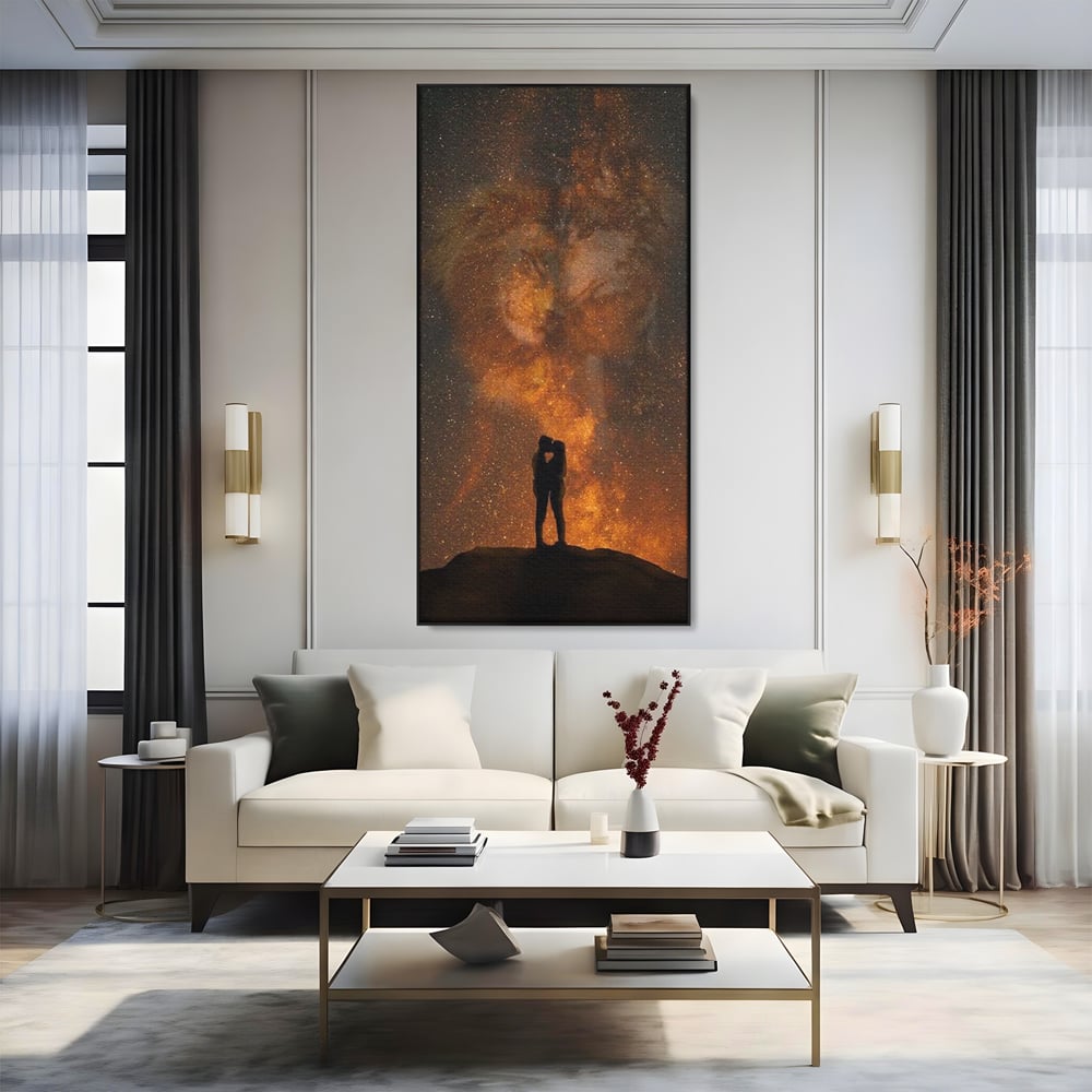 Tablou Canvas Premium LuxCanva® E1027, Iubire Dincolo de Stele, Astral, Cosmic, Univers, Indragostiti, Destin, Living Room, Culori vibrante
