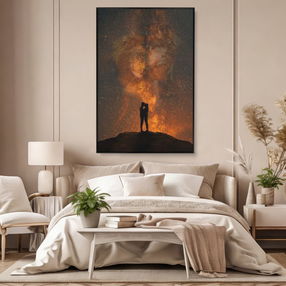 Tablou Canvas Premium LuxCanva® E1027, Iubire Dincolo de Stele, Astral, Cosmic, Univers, Indragostiti, Destin, Living Room, Culori vibrante