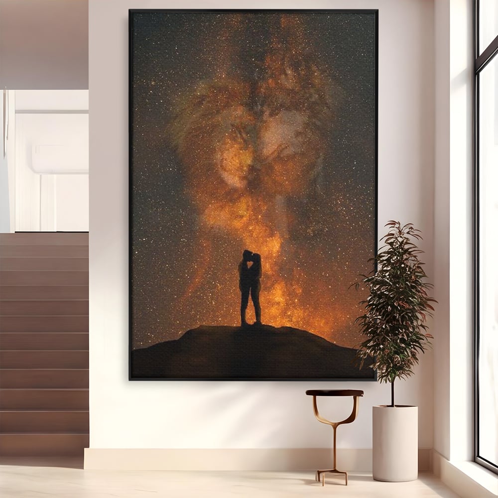 Tablou Canvas Premium LuxCanva® E1027, Iubire Dincolo de Stele, Astral, Cosmic, Univers, Indragostiti, Destin, Living Room, Culori vibrante
