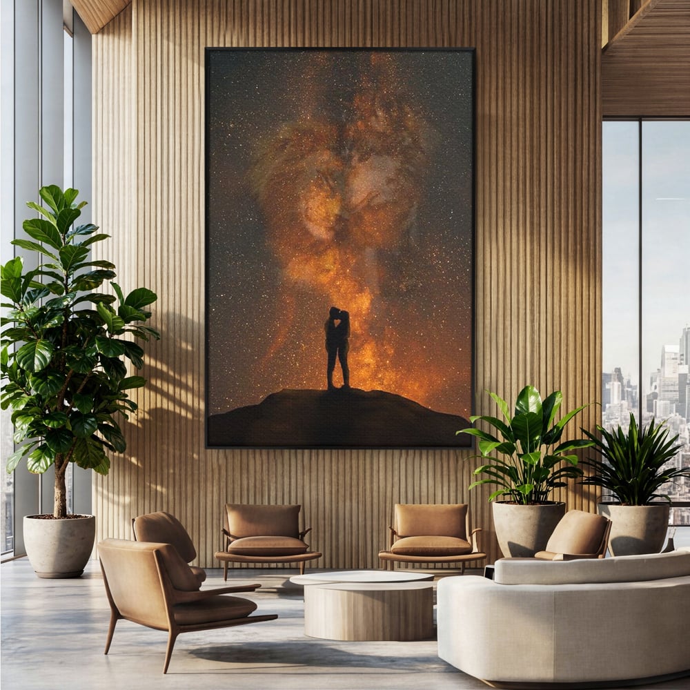 Tablou Canvas Premium LuxCanva® E1027, Iubire Dincolo de Stele, Astral, Cosmic, Univers, Indragostiti, Destin, Living Room, Culori vibrante