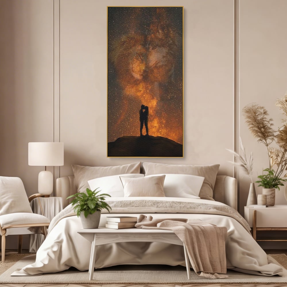 Tablou Canvas Premium LuxCanva® E1027, Iubire Dincolo de Stele, Astral, Cosmic, Univers, Indragostiti, Destin, Living Room, Culori vibrante