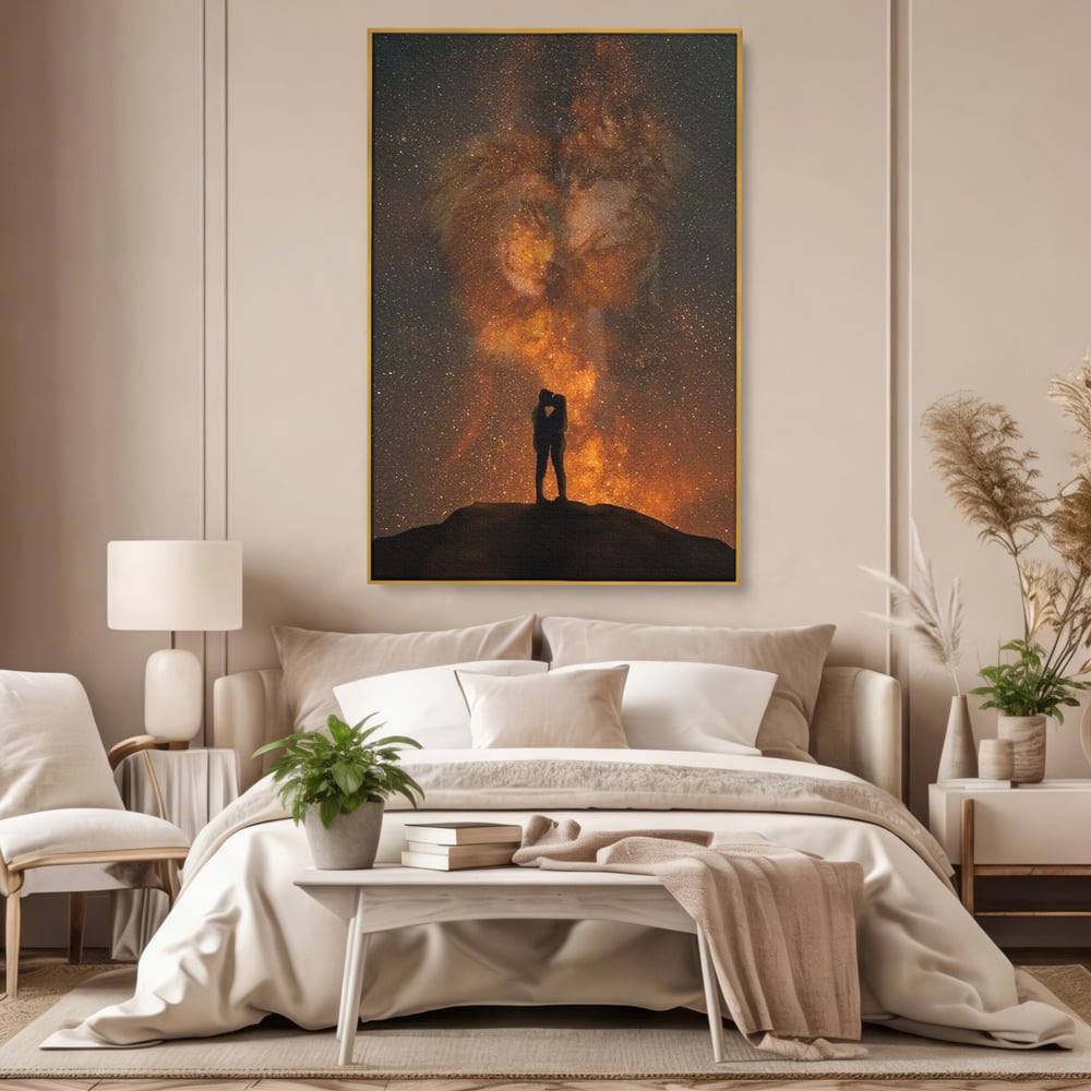 Tablou Canvas Premium LuxCanva® E1027, Iubire Dincolo de Stele, Astral, Cosmic, Univers, Indragostiti, Destin, Living Room, Culori vibrante