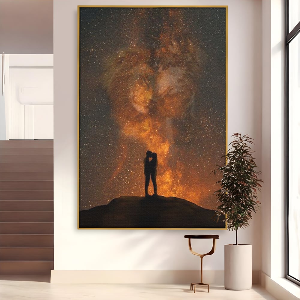 Tablou Canvas Premium LuxCanva® E1027, Iubire Dincolo de Stele, Astral, Cosmic, Univers, Indragostiti, Destin, Living Room, Culori vibrante