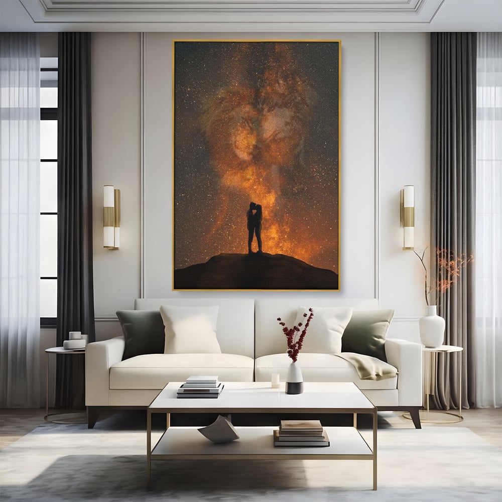 Tablou Canvas Premium LuxCanva® E1027, Iubire Dincolo de Stele, Astral, Cosmic, Univers, Indragostiti, Destin, Living Room, Culori vibrante