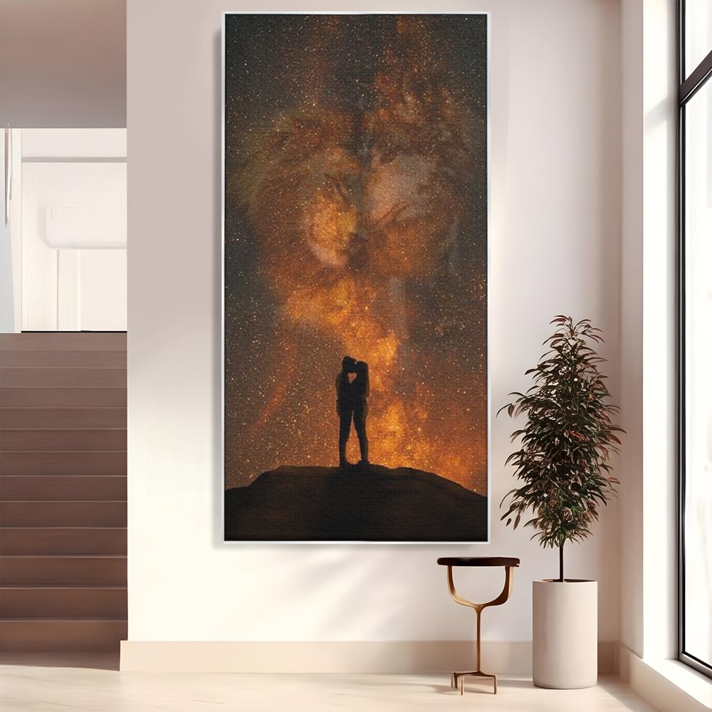Tablou Canvas Premium LuxCanva® E1027, Iubire Dincolo de Stele, Astral, Cosmic, Univers, Indragostiti, Destin, Living Room, Culori vibrante
