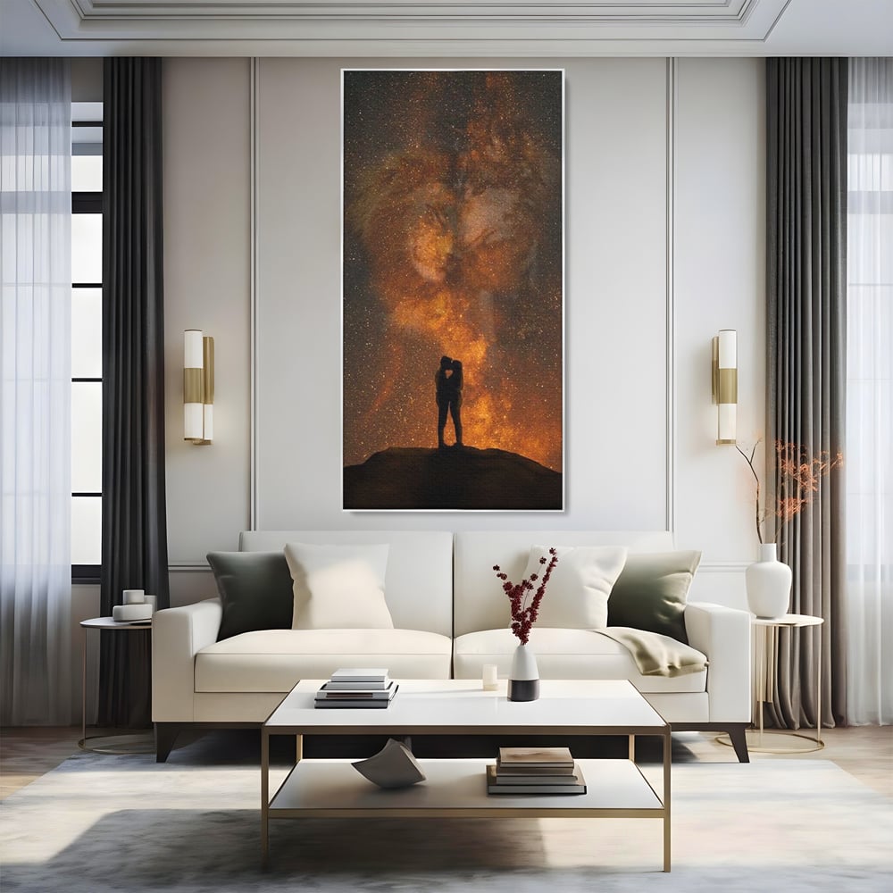 Tablou Canvas Premium LuxCanva® E1027, Iubire Dincolo de Stele, Astral, Cosmic, Univers, Indragostiti, Destin, Living Room, Culori vibrante