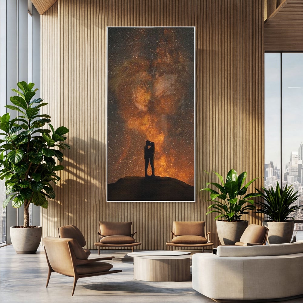 Tablou Canvas Premium LuxCanva® E1027, Iubire Dincolo de Stele, Astral, Cosmic, Univers, Indragostiti, Destin, Living Room, Culori vibrante