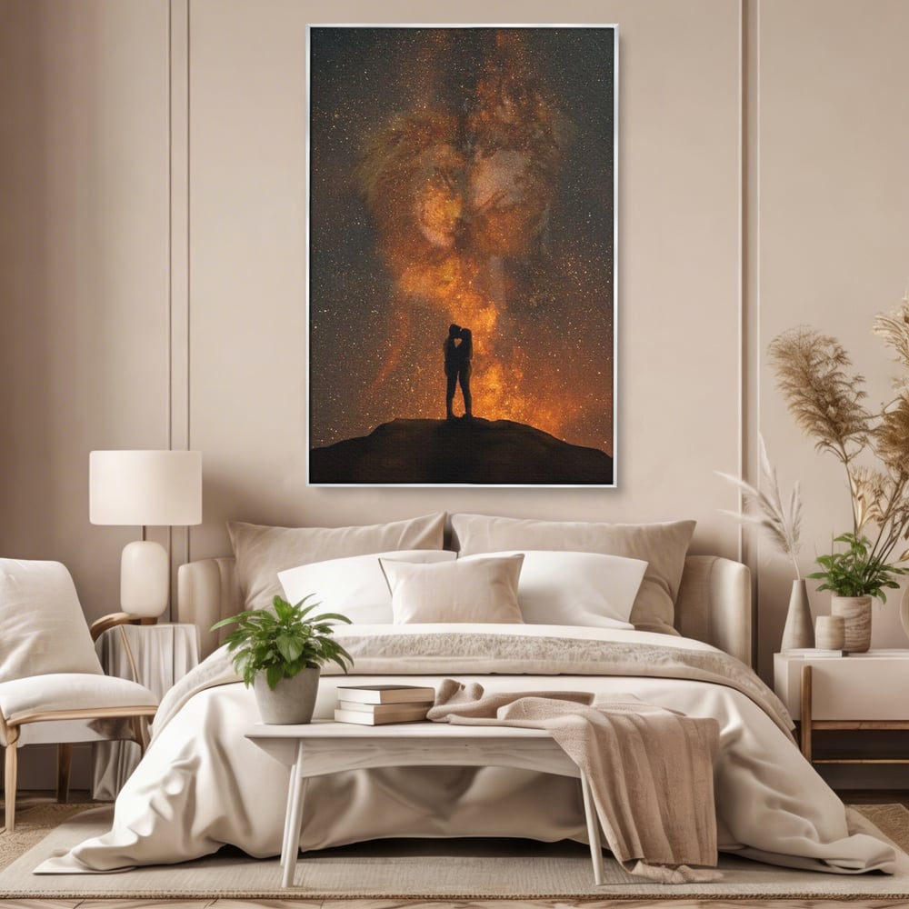 Tablou Canvas Premium LuxCanva® E1027, Iubire Dincolo de Stele, Astral, Cosmic, Univers, Indragostiti, Destin, Living Room, Culori vibrante