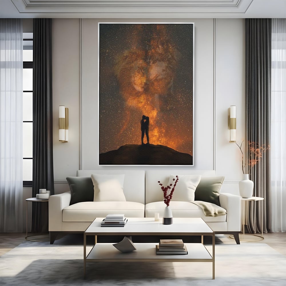 Tablou Canvas Premium LuxCanva® E1027, Iubire Dincolo de Stele, Astral, Cosmic, Univers, Indragostiti, Destin, Living Room, Culori vibrante