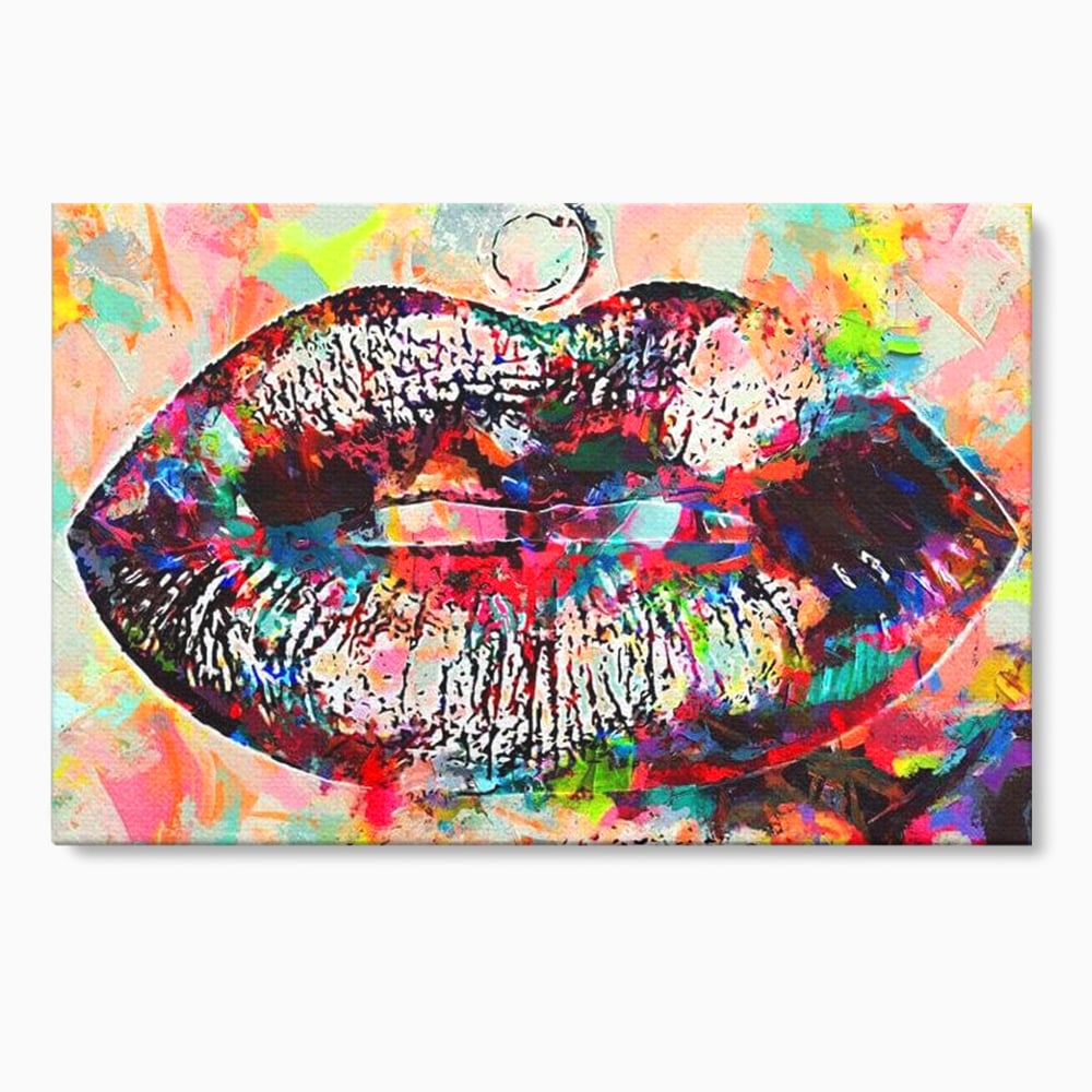 Tablou Canvas Premium LuxCanva® E1028, Sarut Pop Art, Buze, Glamour, Neon, Cromatic, Senzualitate, Living Room, Culori vibrante