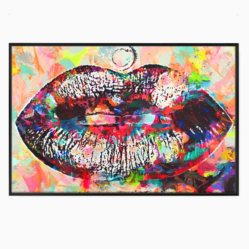 Tablou Canvas Premium LuxCanva® E1028, Sarut Pop Art, Buze, Glamour, Neon, Cromatic, Senzualitate, Living Room, Culori vibrante