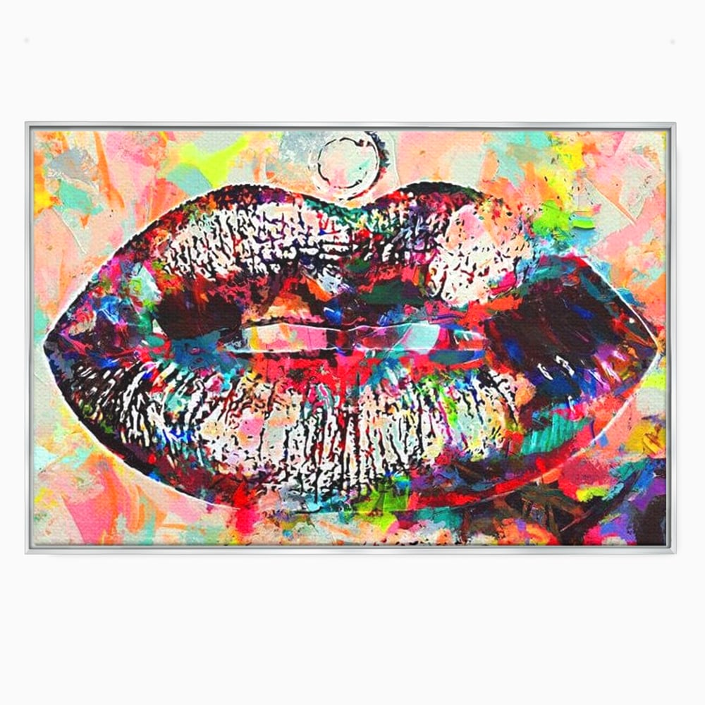 Tablou Canvas Premium LuxCanva® E1028, Sarut Pop Art, Buze, Glamour, Neon, Cromatic, Senzualitate, Living Room, Culori vibrante