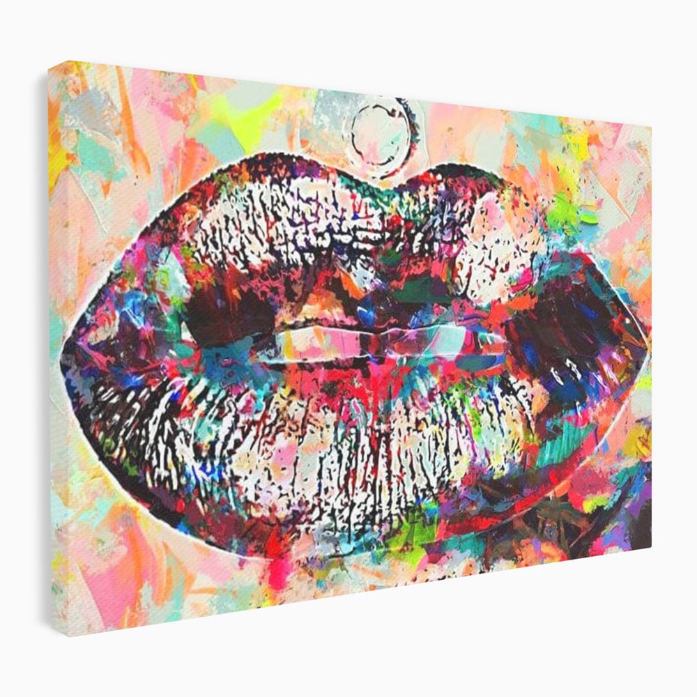 Tablou Canvas Premium LuxCanva® E1028, Sarut Pop Art, Buze, Glamour, Neon, Cromatic, Senzualitate, Living Room, Culori vibrante