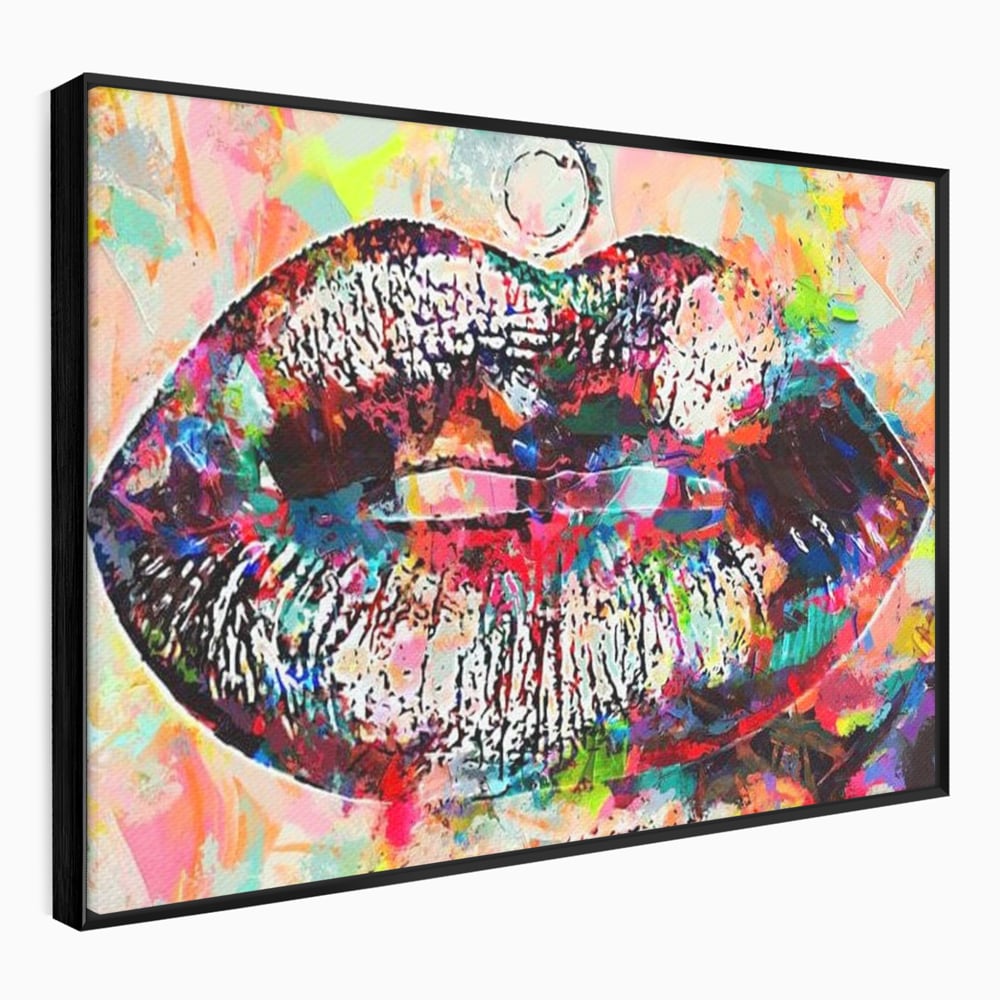 Tablou Canvas Premium LuxCanva® E1028, Sarut Pop Art, Buze, Glamour, Neon, Cromatic, Senzualitate, Living Room, Culori vibrante