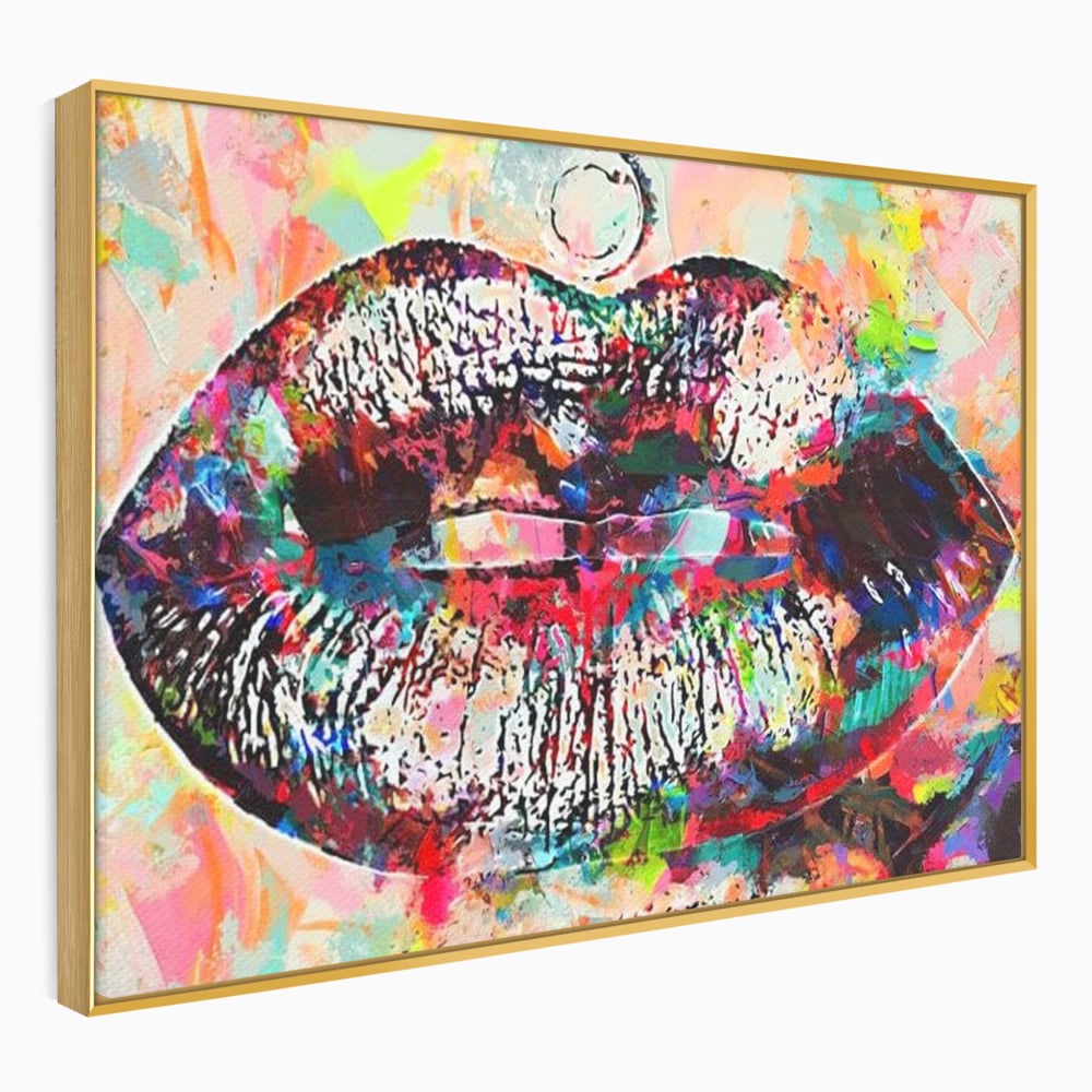 Tablou Canvas Premium LuxCanva® E1028, Sarut Pop Art, Buze, Glamour, Neon, Cromatic, Senzualitate, Living Room, Culori vibrante