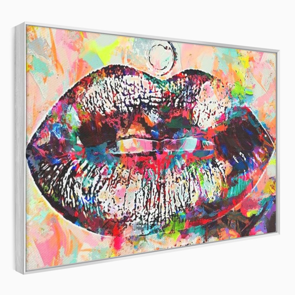 Tablou Canvas Premium LuxCanva® E1028, Sarut Pop Art, Buze, Glamour, Neon, Cromatic, Senzualitate, Living Room, Culori vibrante