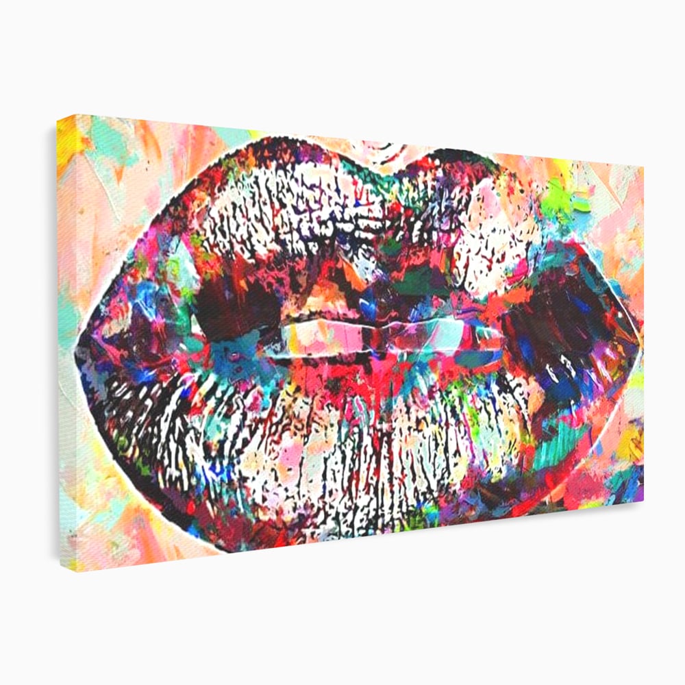 Tablou Canvas Premium LuxCanva® E1028, Sarut Pop Art, Buze, Glamour, Neon, Cromatic, Senzualitate, Living Room, Culori vibrante
