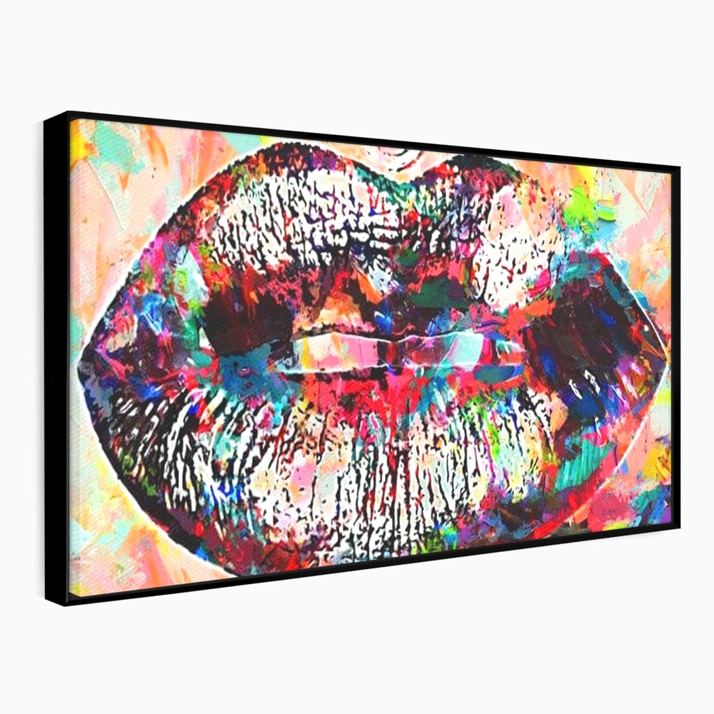 Tablou Canvas Premium LuxCanva® E1028, Sarut Pop Art, Buze, Glamour, Neon, Cromatic, Senzualitate, Living Room, Culori vibrante