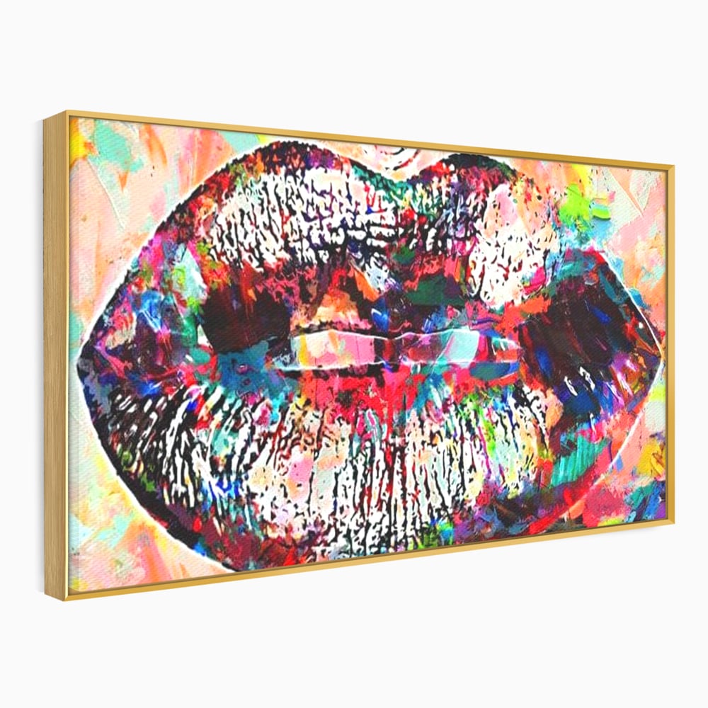 Tablou Canvas Premium LuxCanva® E1028, Sarut Pop Art, Buze, Glamour, Neon, Cromatic, Senzualitate, Living Room, Culori vibrante