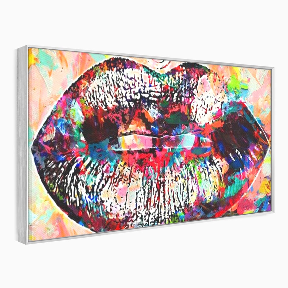 Tablou Canvas Premium LuxCanva® E1028, Sarut Pop Art, Buze, Glamour, Neon, Cromatic, Senzualitate, Living Room, Culori vibrante