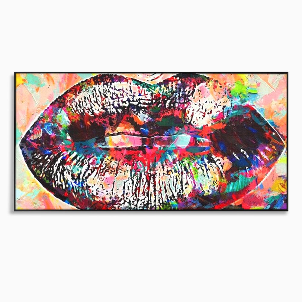 Tablou Canvas Premium LuxCanva® E1028, Sarut Pop Art, Buze, Glamour, Neon, Cromatic, Senzualitate, Living Room, Culori vibrante