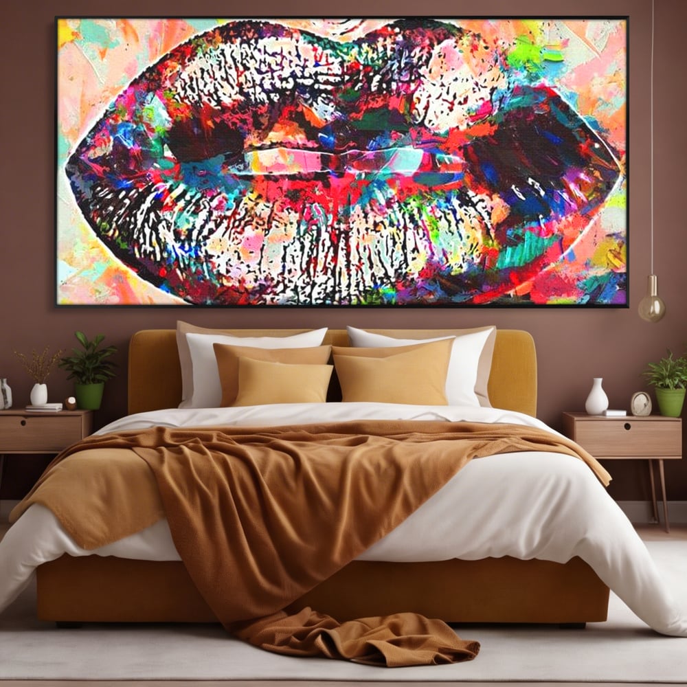Tablou Canvas Premium LuxCanva® E1028, Sarut Pop Art, Buze, Glamour, Neon, Cromatic, Senzualitate, Living Room, Culori vibrante
