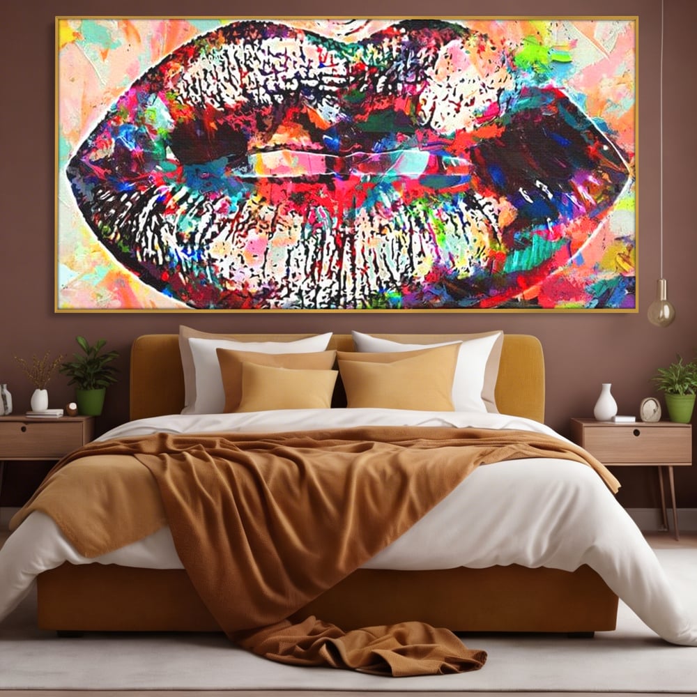 Tablou Canvas Premium LuxCanva® E1028, Sarut Pop Art, Buze, Glamour, Neon, Cromatic, Senzualitate, Living Room, Culori vibrante