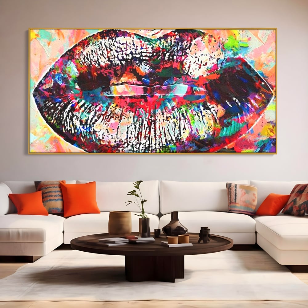 Tablou Canvas Premium LuxCanva® E1028, Sarut Pop Art, Buze, Glamour, Neon, Cromatic, Senzualitate, Living Room, Culori vibrante