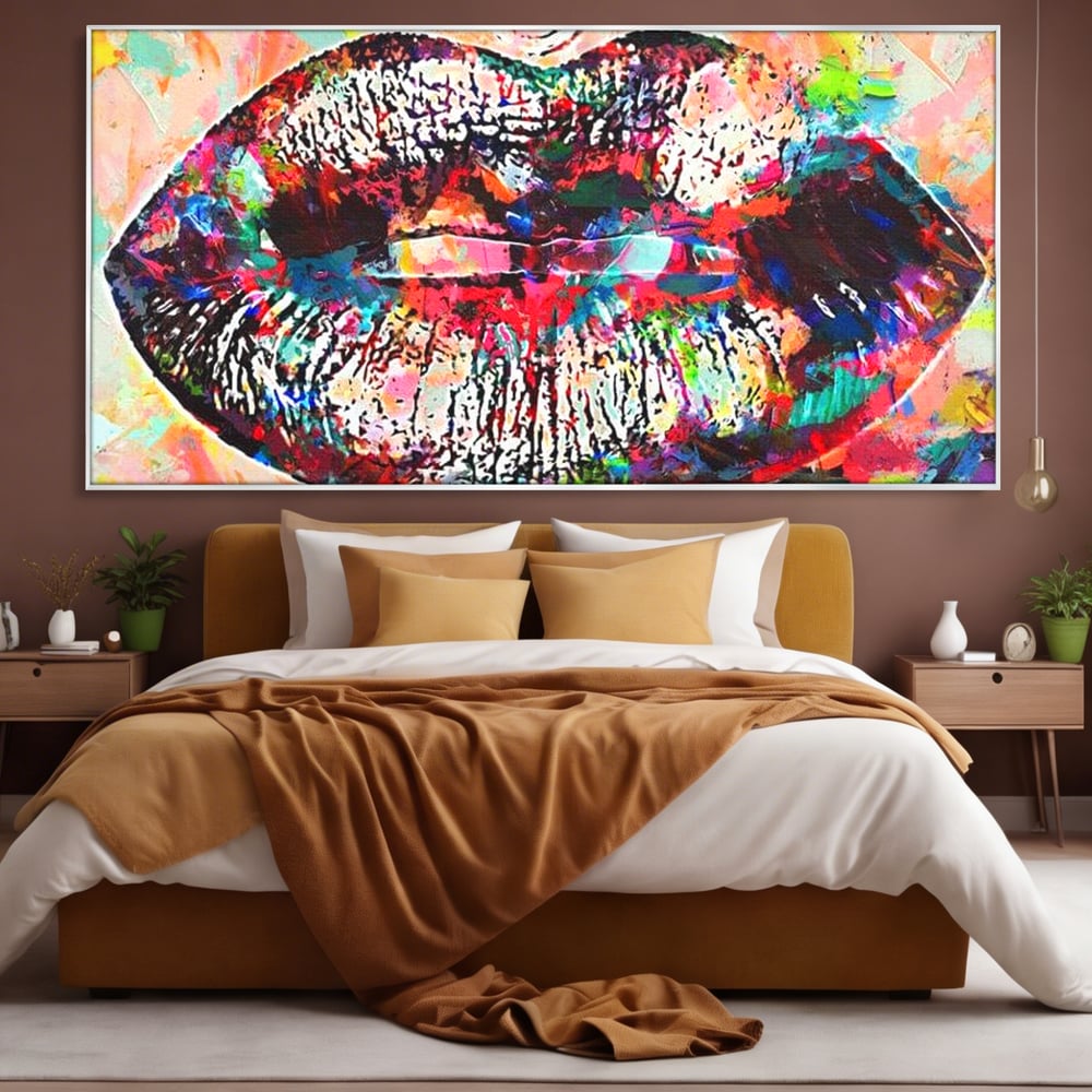 Tablou Canvas Premium LuxCanva® E1028, Sarut Pop Art, Buze, Glamour, Neon, Cromatic, Senzualitate, Living Room, Culori vibrante