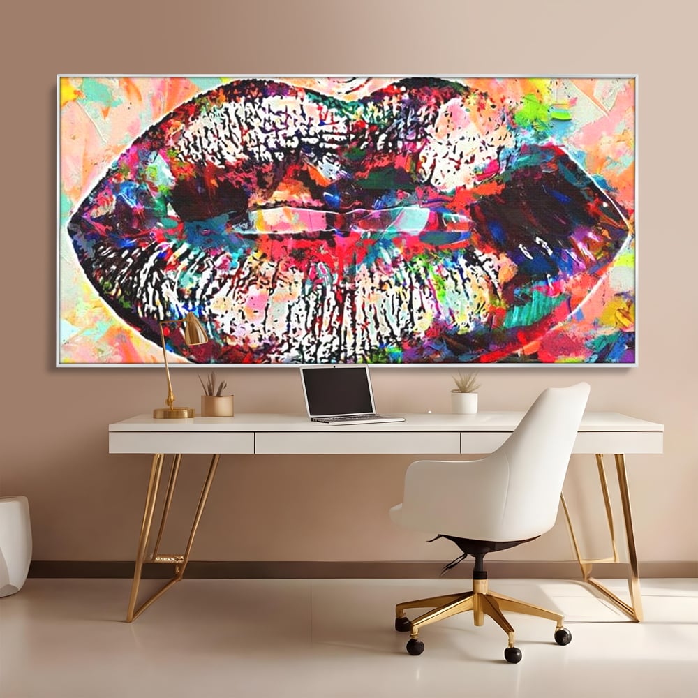 Tablou Canvas Premium LuxCanva® E1028, Sarut Pop Art, Buze, Glamour, Neon, Cromatic, Senzualitate, Living Room, Culori vibrante