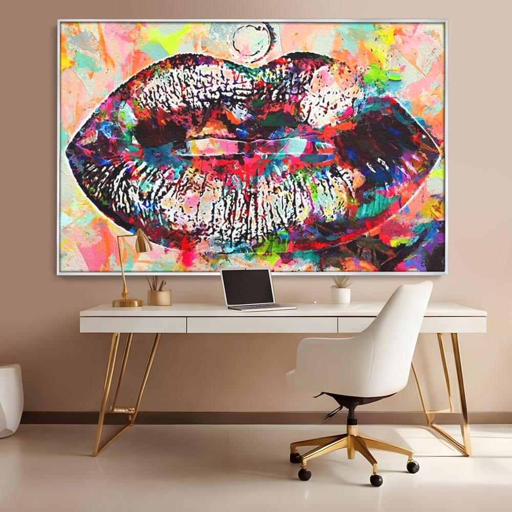 Tablou Canvas Premium LuxCanva® E1028, Sarut Pop Art, Buze, Glamour, Neon, Cromatic, Senzualitate, Living Room, Culori vibrante