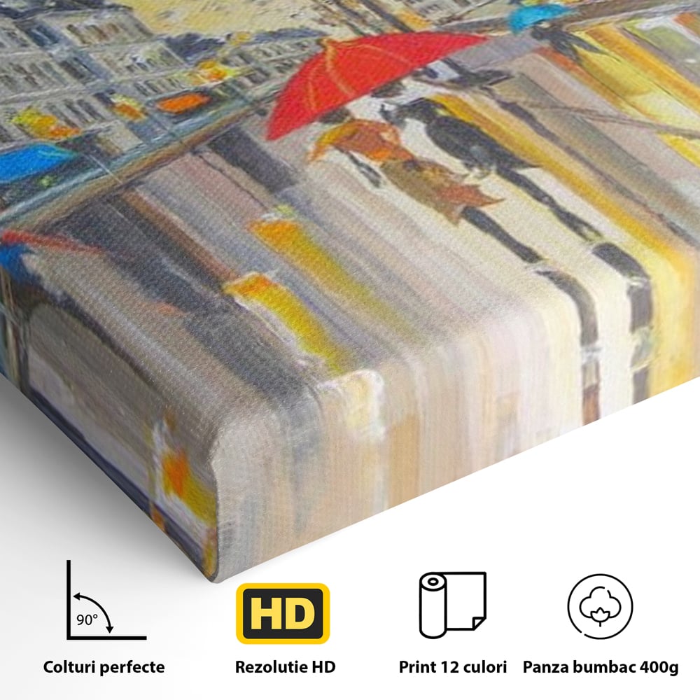 Leinwandbilder Premium LuxCanva® E1029, Pariser Herbst, Regen, regnerisch, Stadt, Herbst, Regenschirm, Gelassenheit, Gelassenheit, Wohnzimmer, leuchtende Farben
