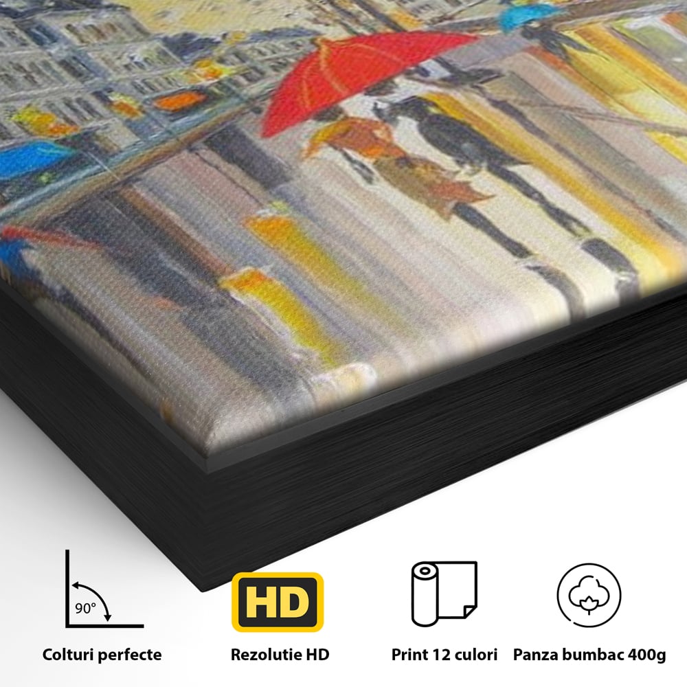 Leinwandbilder Premium LuxCanva® E1029, Pariser Herbst, Regen, regnerisch, Stadt, Herbst, Regenschirm, Gelassenheit, Gelassenheit, Wohnzimmer, leuchtende Farben