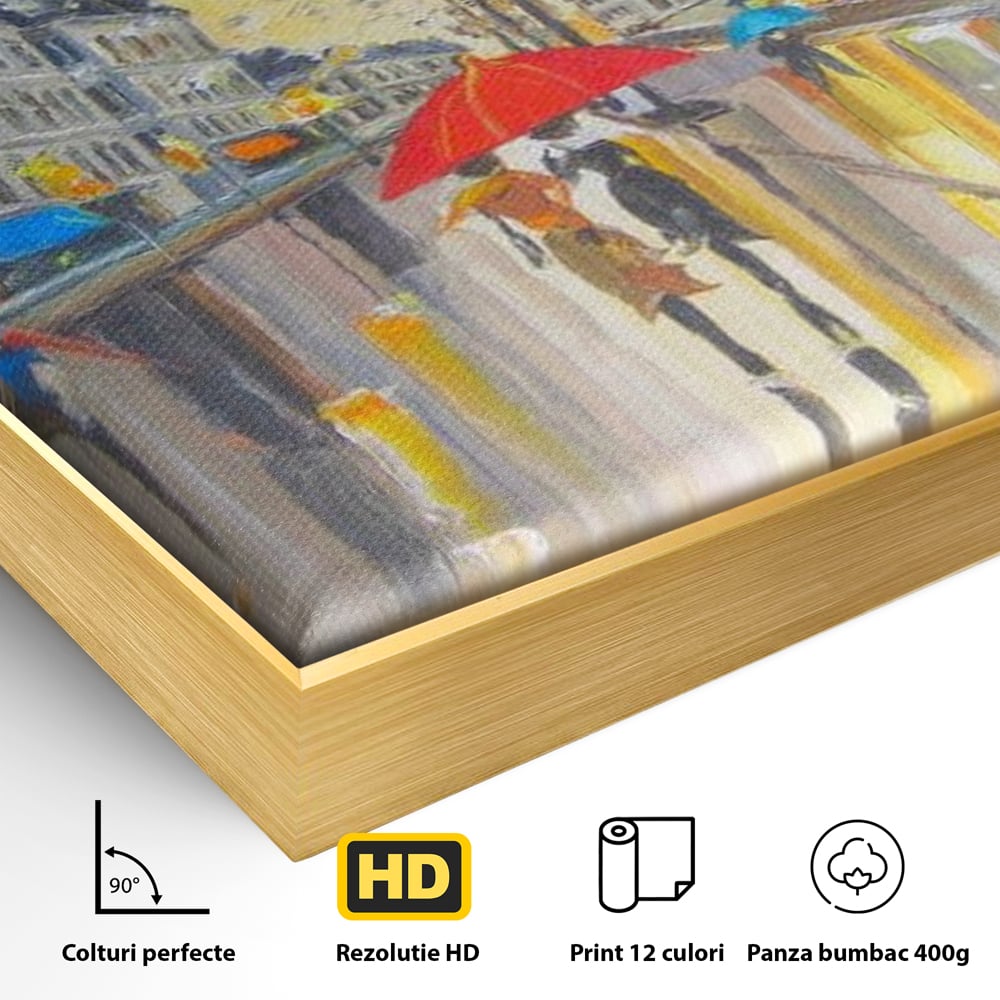 Leinwandbilder Premium LuxCanva® E1029, Pariser Herbst, Regen, regnerisch, Stadt, Herbst, Regenschirm, Gelassenheit, Gelassenheit, Wohnzimmer, leuchtende Farben