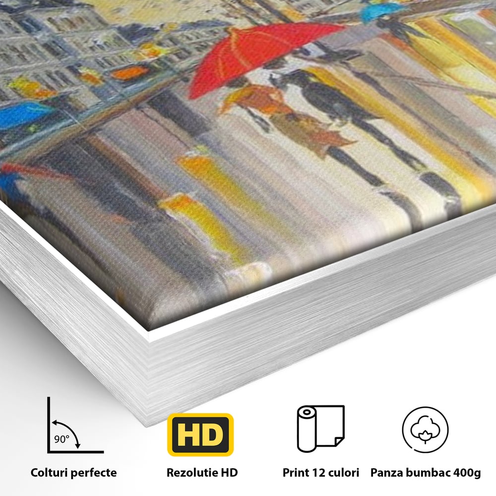 Leinwandbilder Premium LuxCanva® E1029, Pariser Herbst, Regen, regnerisch, Stadt, Herbst, Regenschirm, Gelassenheit, Gelassenheit, Wohnzimmer, leuchtende Farben