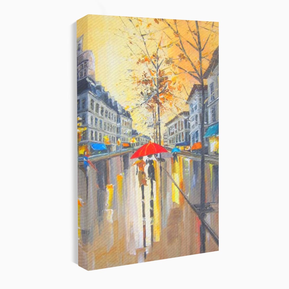 Leinwandbilder Premium LuxCanva® E1029, Pariser Herbst, Regen, regnerisch, Stadt, Herbst, Regenschirm, Gelassenheit, Gelassenheit, Wohnzimmer, leuchtende Farben