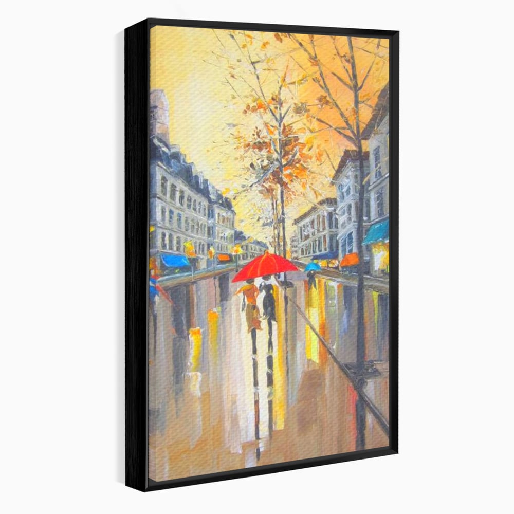 Leinwandbilder Premium LuxCanva® E1029, Pariser Herbst, Regen, regnerisch, Stadt, Herbst, Regenschirm, Gelassenheit, Gelassenheit, Wohnzimmer, leuchtende Farben