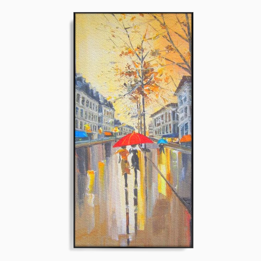 Leinwandbilder Premium LuxCanva® E1029, Pariser Herbst, Regen, regnerisch, Stadt, Herbst, Regenschirm, Gelassenheit, Gelassenheit, Wohnzimmer, leuchtende Farben