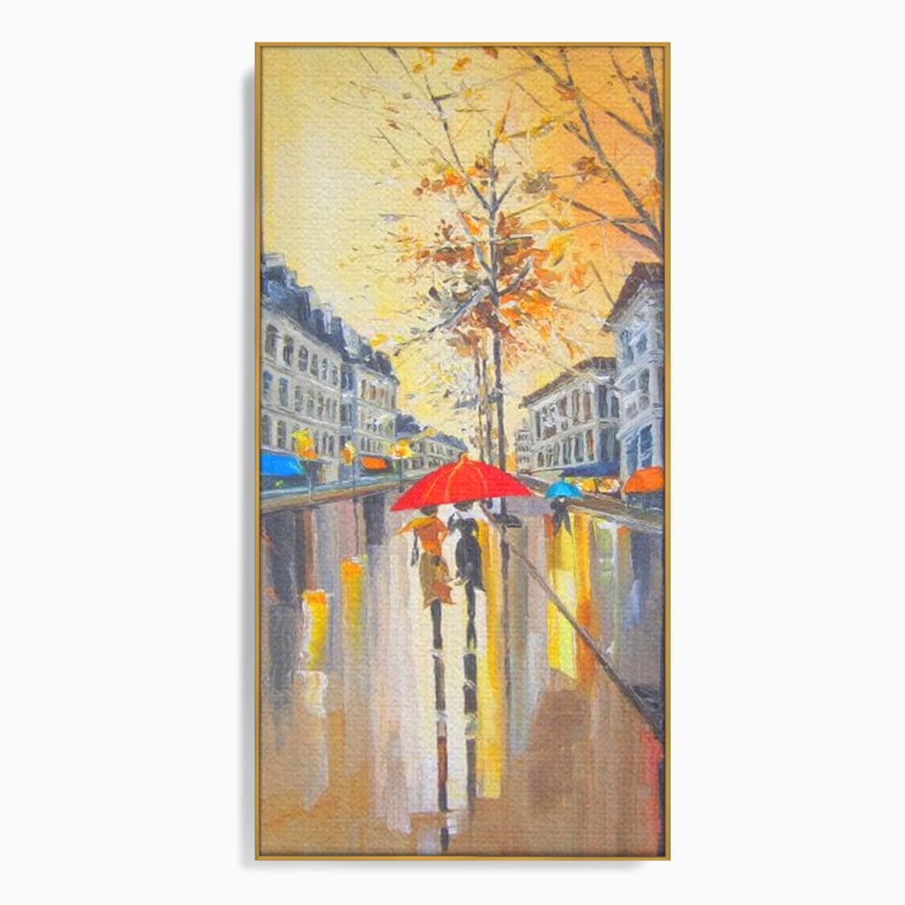Leinwandbilder Premium LuxCanva® E1029, Pariser Herbst, Regen, regnerisch, Stadt, Herbst, Regenschirm, Gelassenheit, Gelassenheit, Wohnzimmer, leuchtende Farben