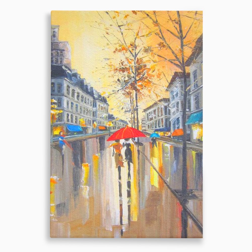 Leinwandbilder Premium LuxCanva® E1029, Pariser Herbst, Regen, regnerisch, Stadt, Herbst, Regenschirm, Gelassenheit, Gelassenheit, Wohnzimmer, leuchtende Farben