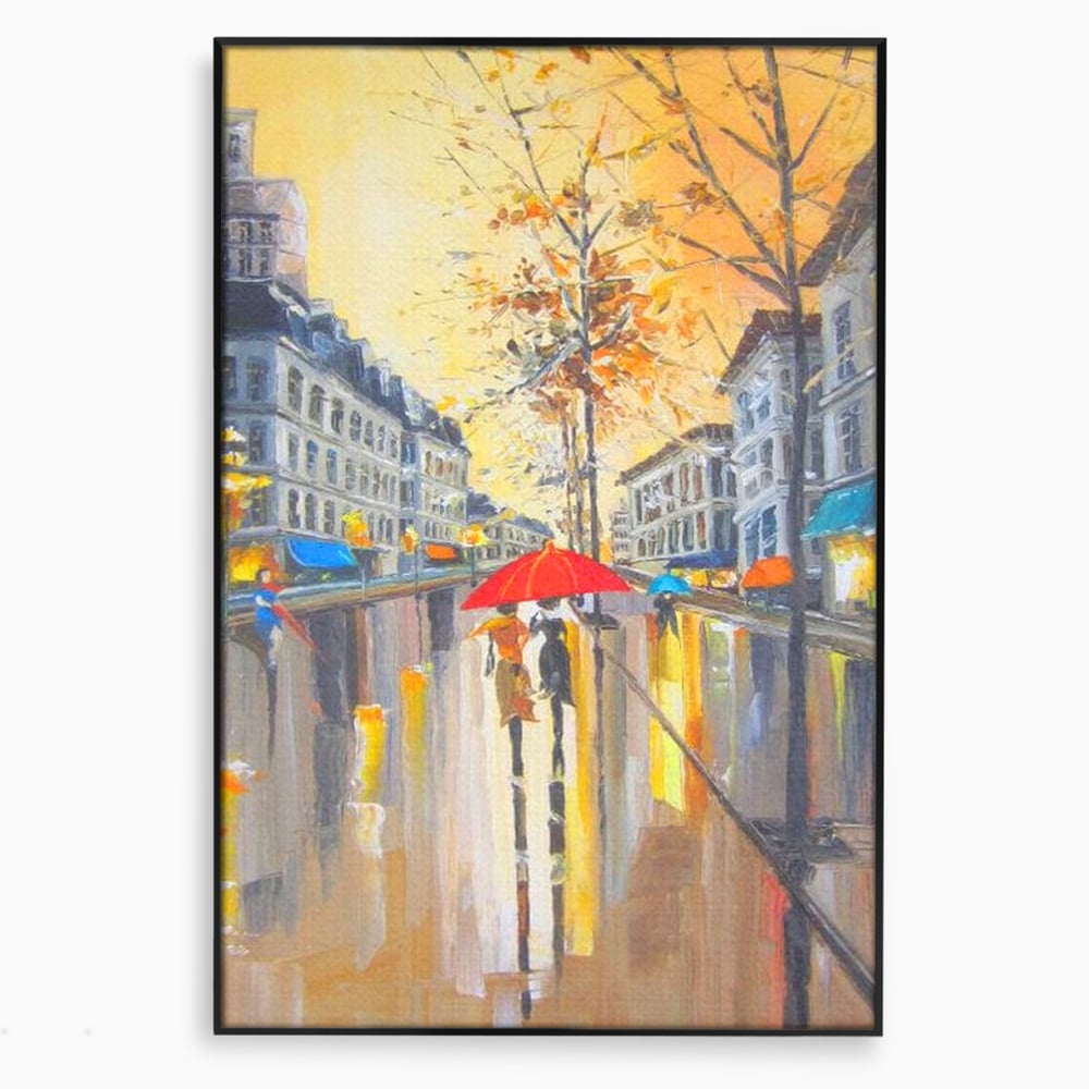 Leinwandbilder Premium LuxCanva® E1029, Pariser Herbst, Regen, regnerisch, Stadt, Herbst, Regenschirm, Gelassenheit, Gelassenheit, Wohnzimmer, leuchtende Farben